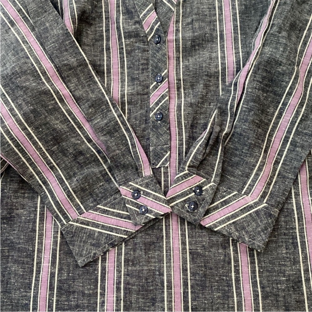Laundry by Shelli Segal Linen Blend Shirt Top Gray Pink V Neck New size Small - Picture 10 of 11